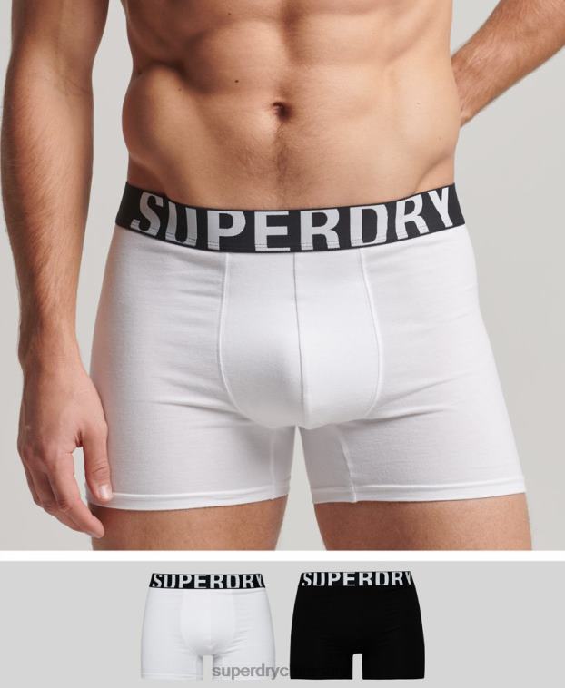 hombres Superdry negro pack doble de bóxer de algodón orgánico con logo doble 2R68Z1770