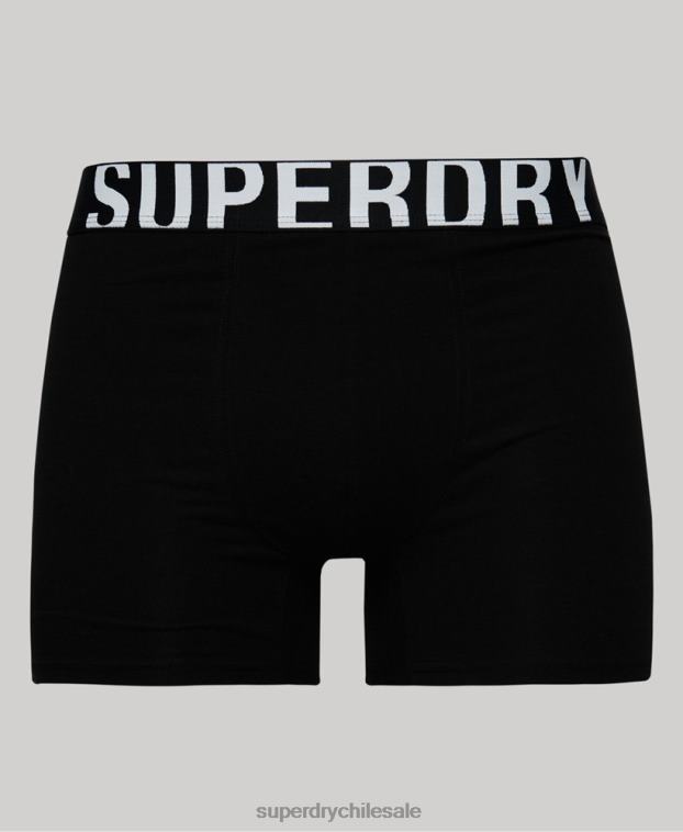 hombres Superdry negro pack doble de bóxer de algodón orgánico con logo doble 2R68Z1770