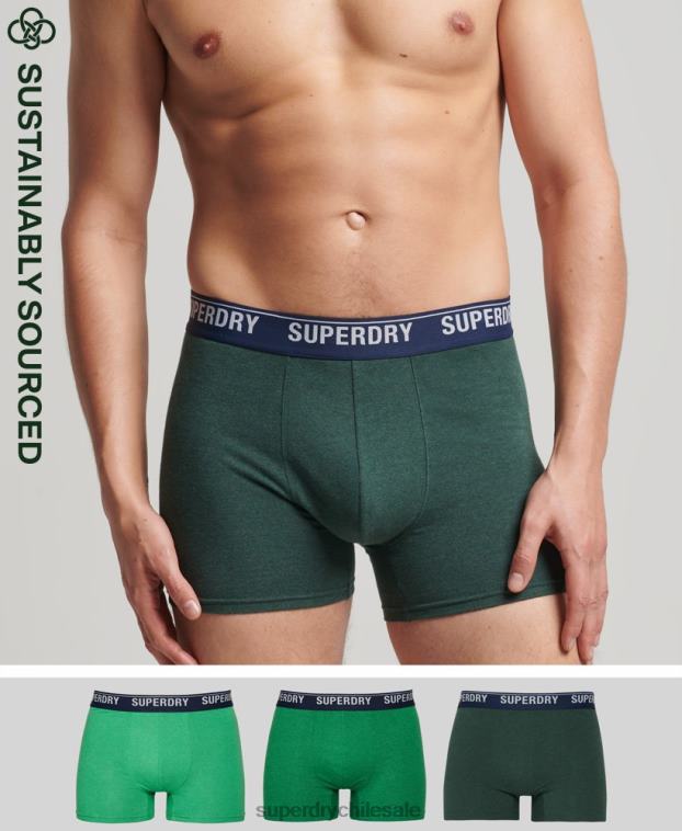 hombres Superdry verde Pack de tres boxers de algodón orgánico 2R68Z1628