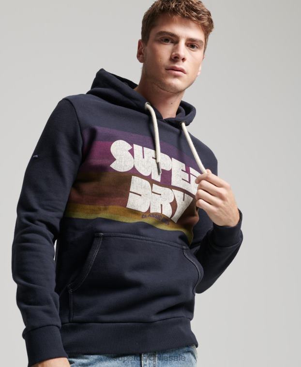 hombres Superdry Armada sudadera con capucha a rayas de los años 70 2R68Z5135