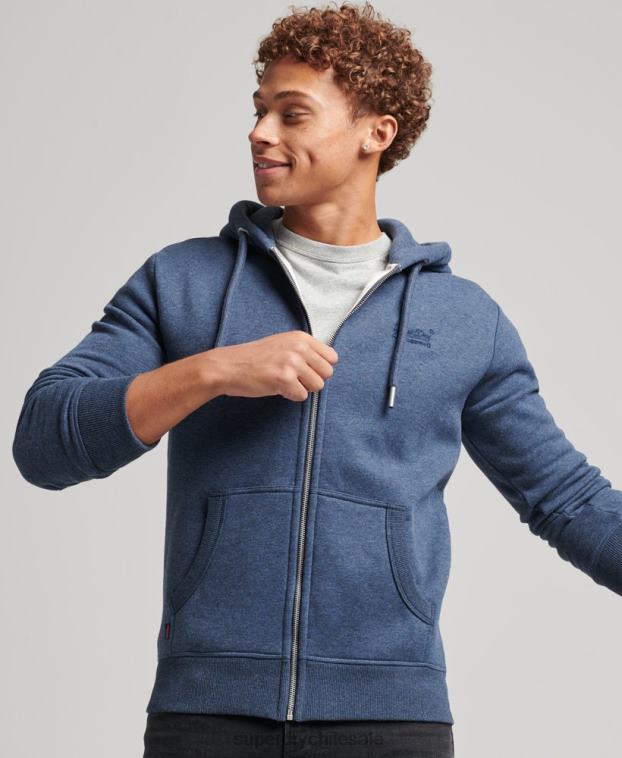 hombres Superdry Armada sudadera con capucha y cremallera de algodón orgánico con logo vintage bordado 2R68Z480