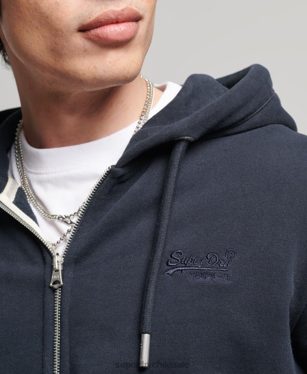 hombres Superdry Armada sudadera con capucha y cremallera de algodón orgánico con logo vintage bordado 2R68Z5183