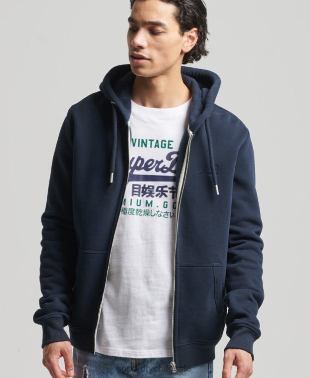 hombres Superdry Armada sudadera con capucha y cremallera de algodón orgánico con logo vintage bordado 2R68Z626