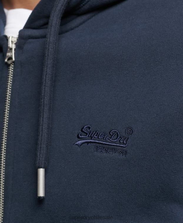 hombres Superdry Armada sudadera con capucha y cremallera de algodón orgánico con logo vintage bordado 2R68Z626