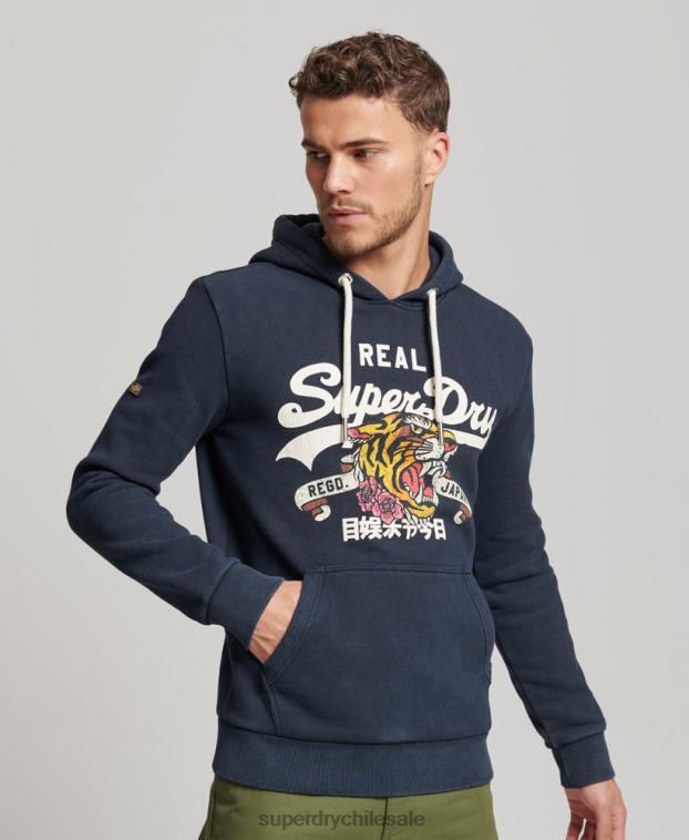 hombres Superdry Armada sudadera con capucha y logo vintage 2R68Z568