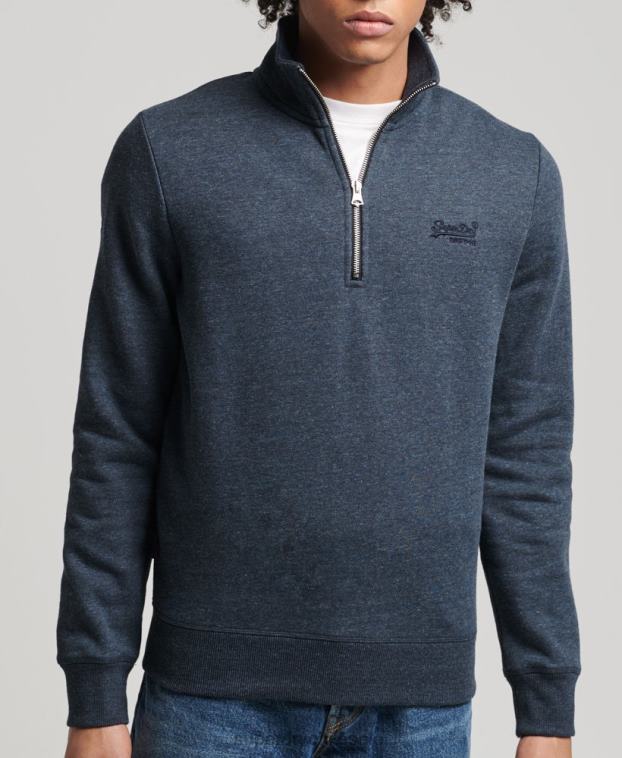 hombres Superdry Armada sudadera con cuello tunecino y cremallera con logo vintage de algodón orgánico 2R68Z5086