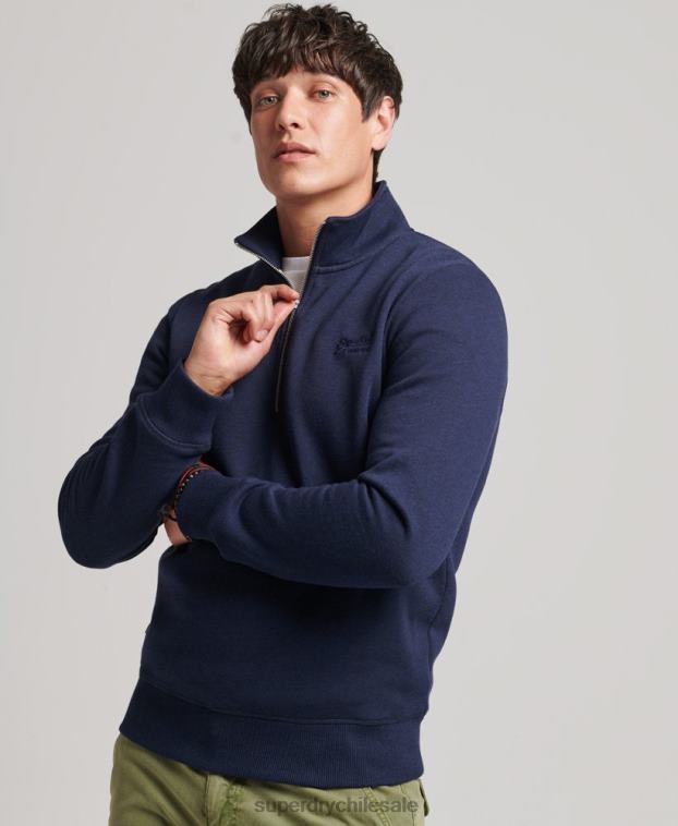 hombres Superdry Armada sudadera de algodón orgánico con media cremallera y logo esencial 2R68Z5062