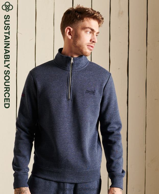 hombres Superdry Armada sudadera henley con cremallera y logo bordado 2R68Z5138