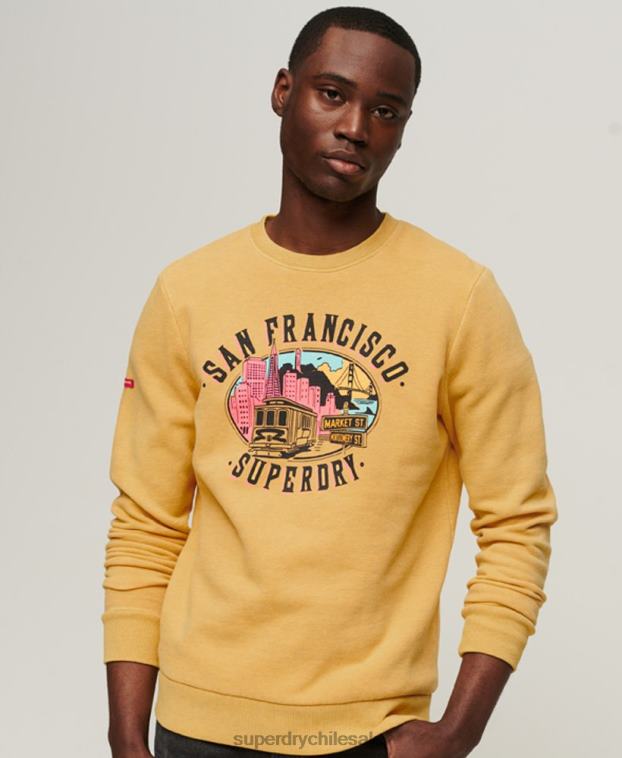hombres Superdry amarillo sudadera con capucha vintage city souvenir 2R68Z606