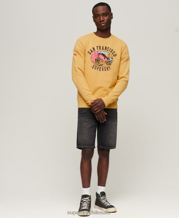 hombres Superdry amarillo sudadera con capucha vintage city souvenir 2R68Z606