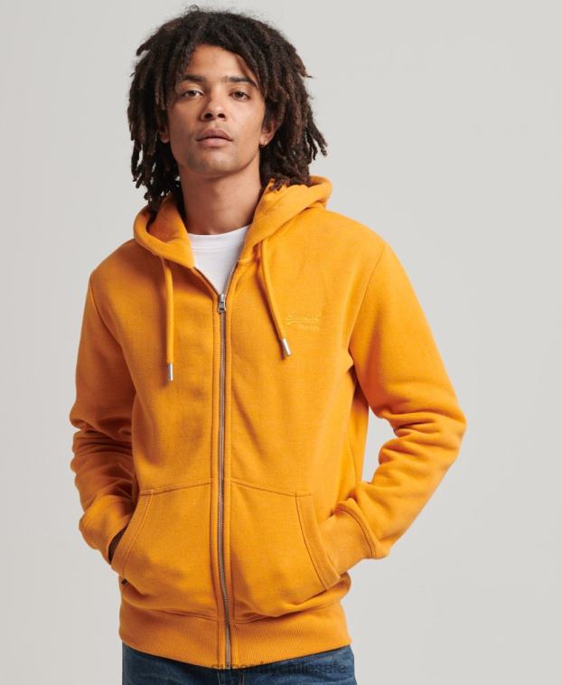 hombres Superdry amarillo sudadera con capucha y cremallera de algodón orgánico con logo vintage bordado 2R68Z580