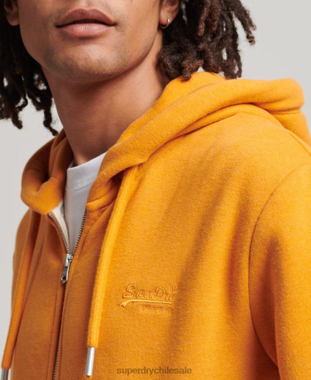 hombres Superdry amarillo sudadera con capucha y cremallera de algodón orgánico con logo vintage bordado 2R68Z580
