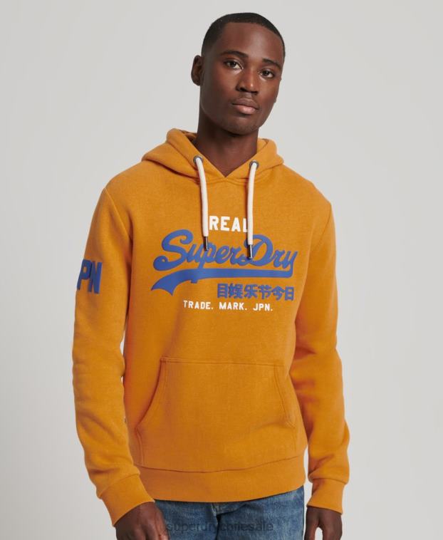 hombres Superdry amarillo sudadera con capucha y logo vintage 2R68Z5146