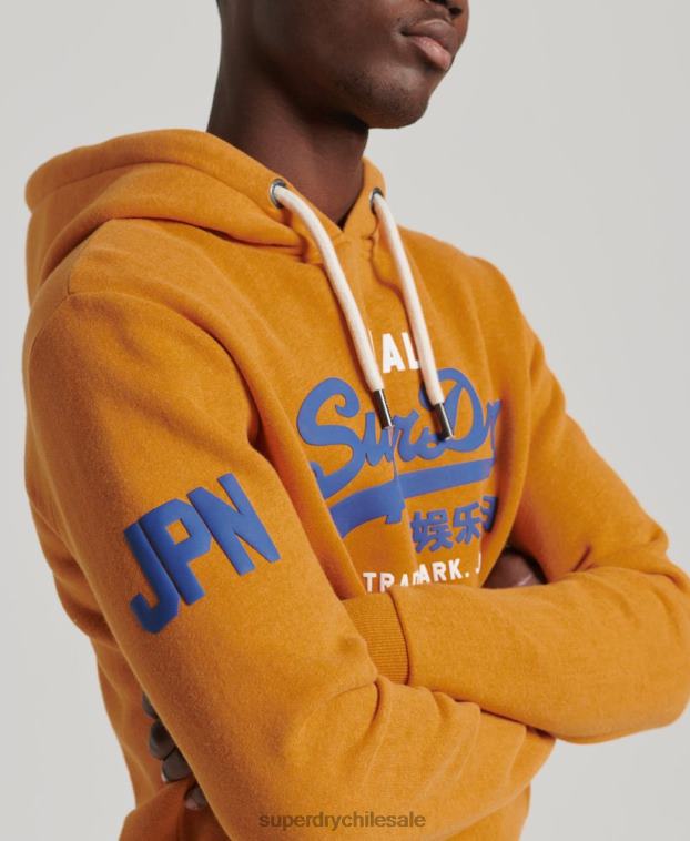 hombres Superdry amarillo sudadera con capucha y logo vintage 2R68Z5146