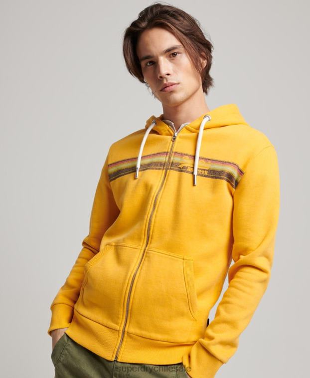 hombres Superdry amarillo sudadera con cremallera y logo vintage cali 2R68Z485