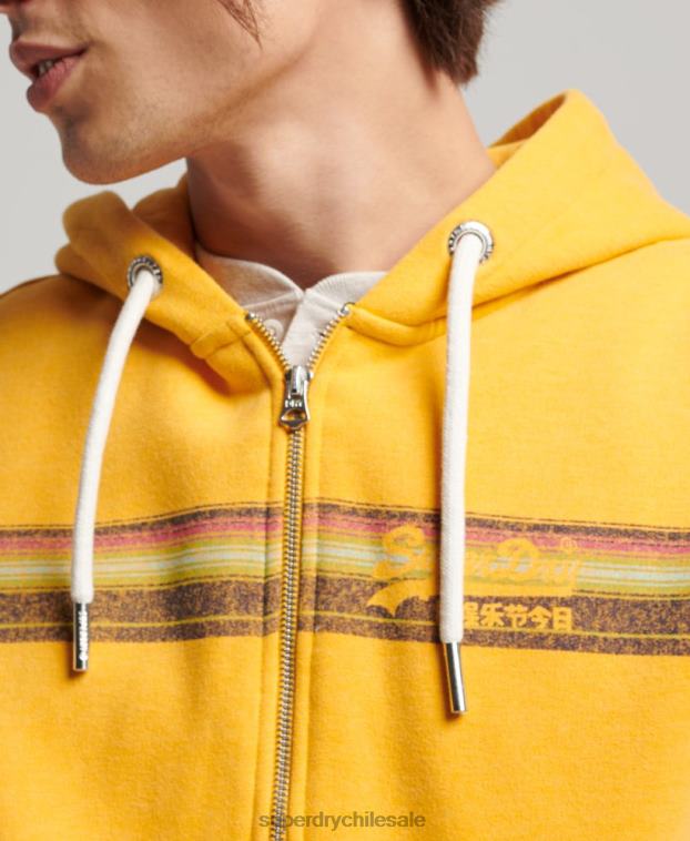 hombres Superdry amarillo sudadera con cremallera y logo vintage cali 2R68Z485