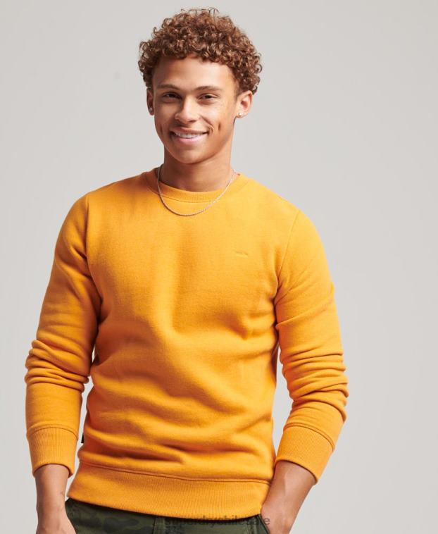 hombres Superdry amarillo sudadera con cuello redondo y logo esencial de algodón orgánico 2R68Z705