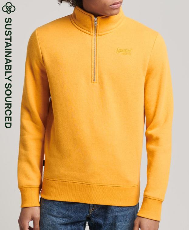 hombres Superdry amarillo sudadera con cuello tunecino y cremallera con logo vintage de algodón orgánico 2R68Z5042