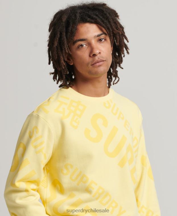 hombres Superdry amarillo sudadera con estampado de logo central en toda la prenda 2R68Z3435