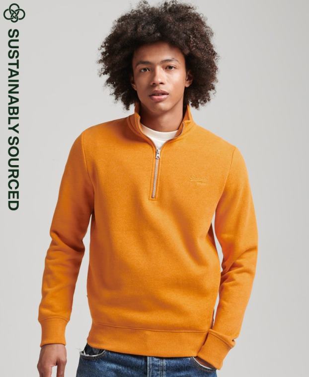 hombres Superdry amarillo sudadera de algodón orgánico con media cremallera y logo esencial 2R68Z5063
