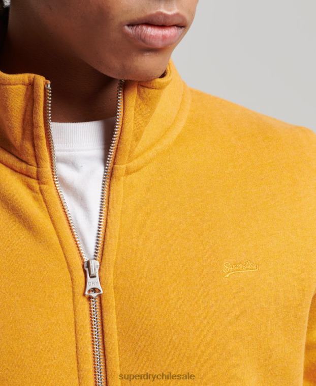 hombres Superdry amarillo top deportivo de algodón orgánico con cremallera y logo vintage 2R68Z5054