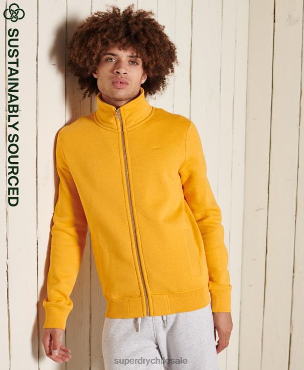 hombres Superdry amarillo top deportivo de algodón orgánico con cremallera y logo vintage 2R68Z5095