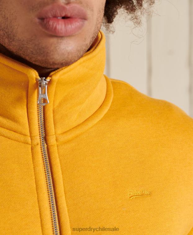 hombres Superdry amarillo top deportivo de algodón orgánico con cremallera y logo vintage 2R68Z5095