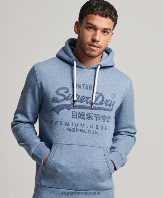 hombres Superdry azul claro sudadera americana con logo vintage 2R68Z488