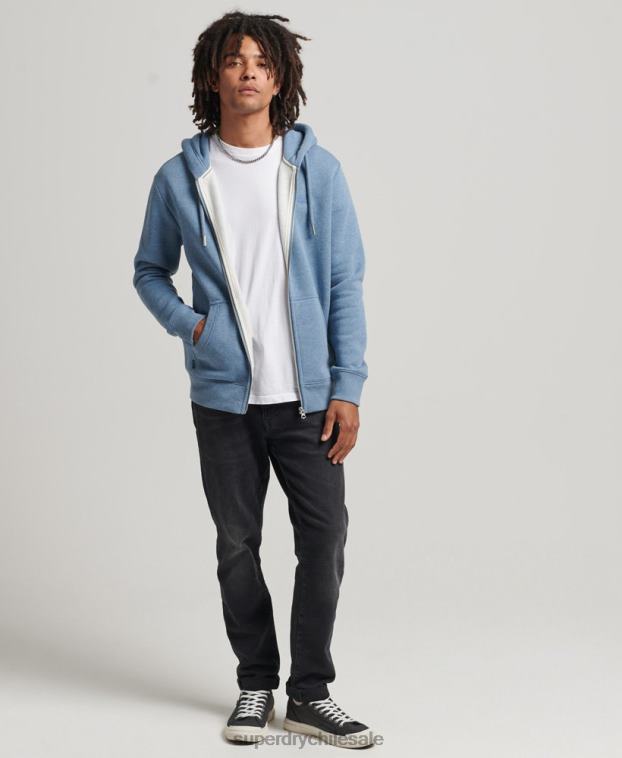 hombres Superdry azul claro sudadera con capucha y cremallera de algodón orgánico con logo vintage bordado 2R68Z704
