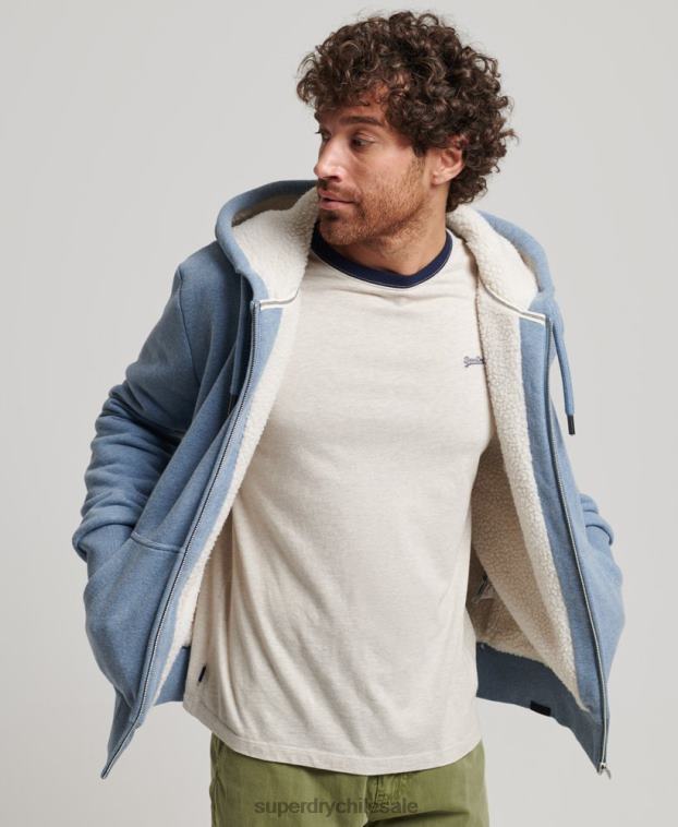 hombres Superdry azul claro sudadera con cremallera y forro de borreguito esencial 2R68Z4988