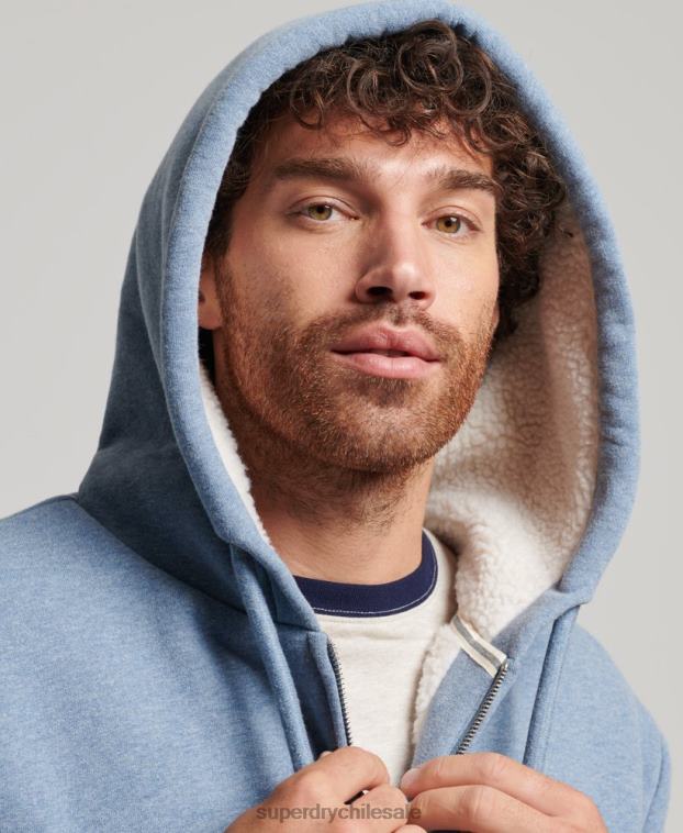 hombres Superdry azul claro sudadera con cremallera y forro de borreguito esencial 2R68Z4988