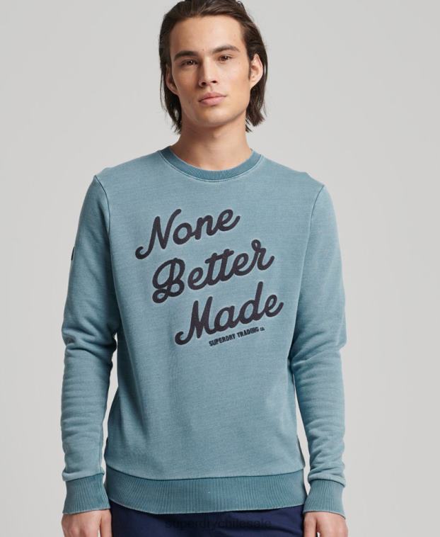 hombres Superdry azul claro sudadera con cuello redondo índigo estilo script vintage 2R68Z5018