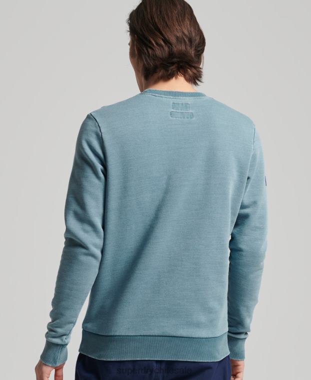 hombres Superdry azul claro sudadera con cuello redondo índigo estilo script vintage 2R68Z5018