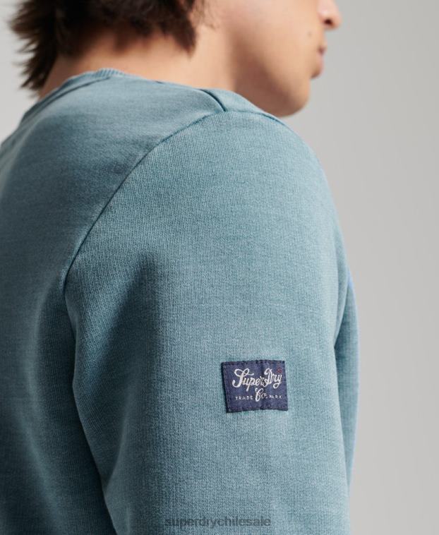 hombres Superdry azul claro sudadera con cuello redondo índigo estilo script vintage 2R68Z5018