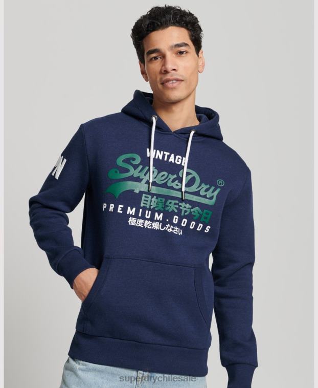 hombres Superdry azul oscuro sudadera con capucha y logo vintage de algodón orgánico 2R68Z653