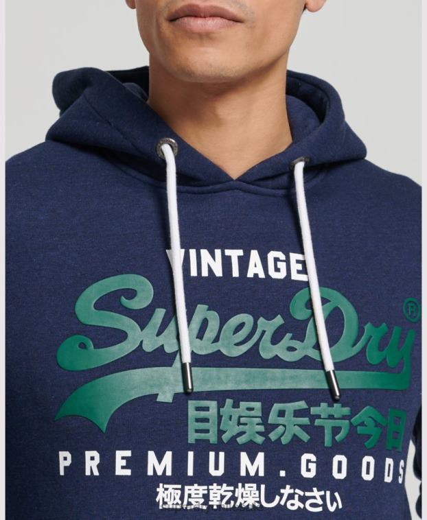 hombres Superdry azul oscuro sudadera con capucha y logo vintage de algodón orgánico 2R68Z653