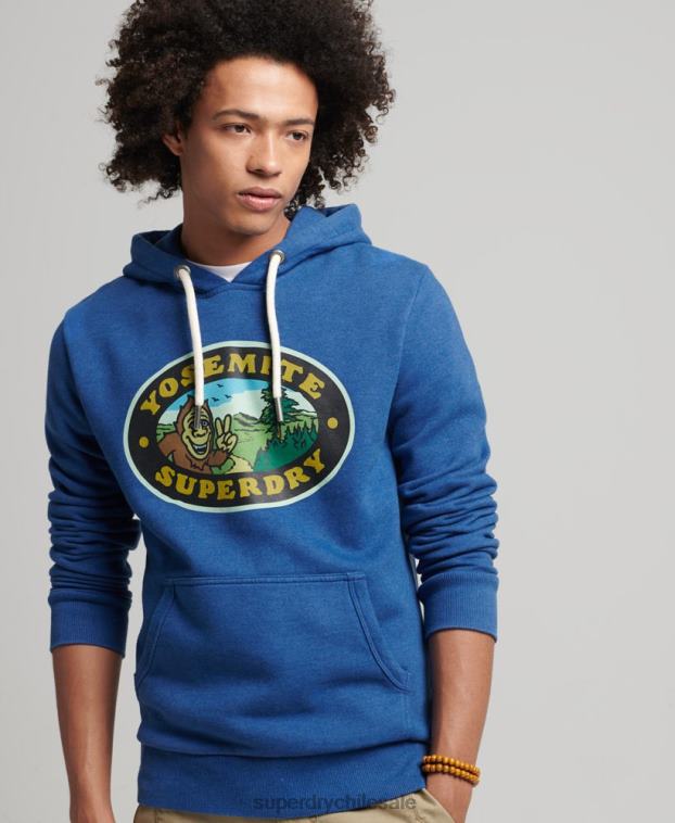 hombres Superdry azul oscuro sudadera con capucha y pegatina de viaje 2R68Z587