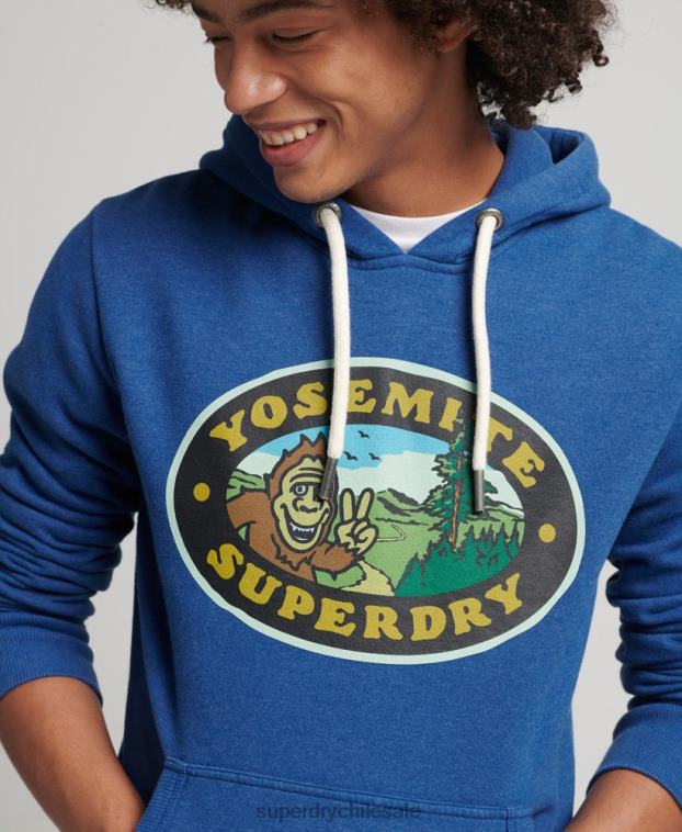 hombres Superdry azul oscuro sudadera con capucha y pegatina de viaje 2R68Z587