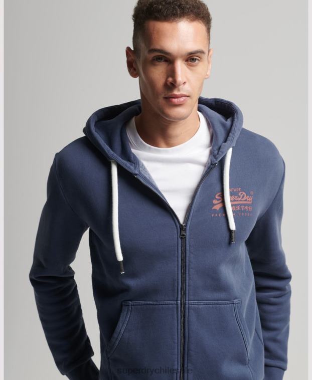 hombres Superdry azul oscuro sudadera con cremallera y logo vintage 2R68Z476