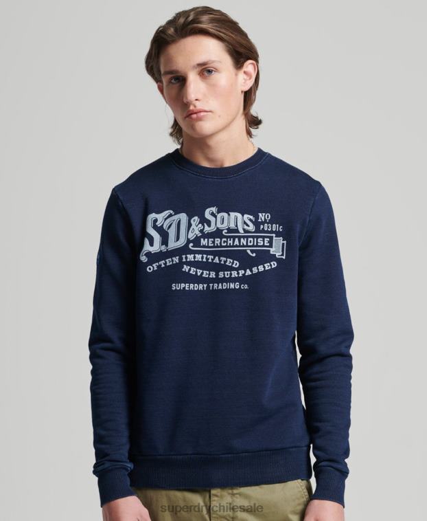 hombres Superdry azul oscuro sudadera con cuello redondo índigo estilo script vintage 2R68Z5185
