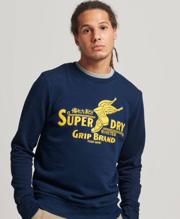 hombres Superdry azul oscuro sudadera con cuello redondo y letrero de pared 2R68Z5157