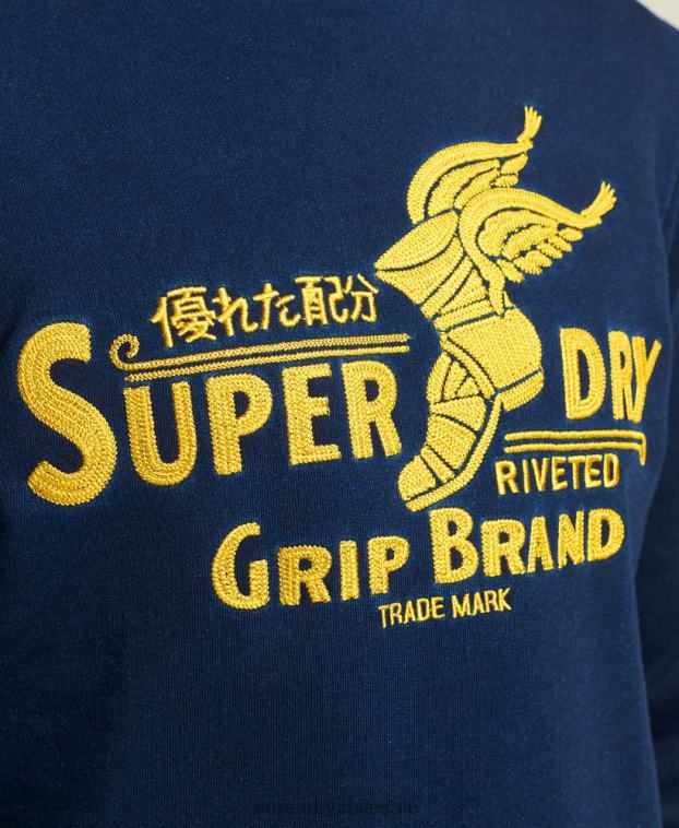 hombres Superdry azul oscuro sudadera con cuello redondo y letrero de pared 2R68Z5157