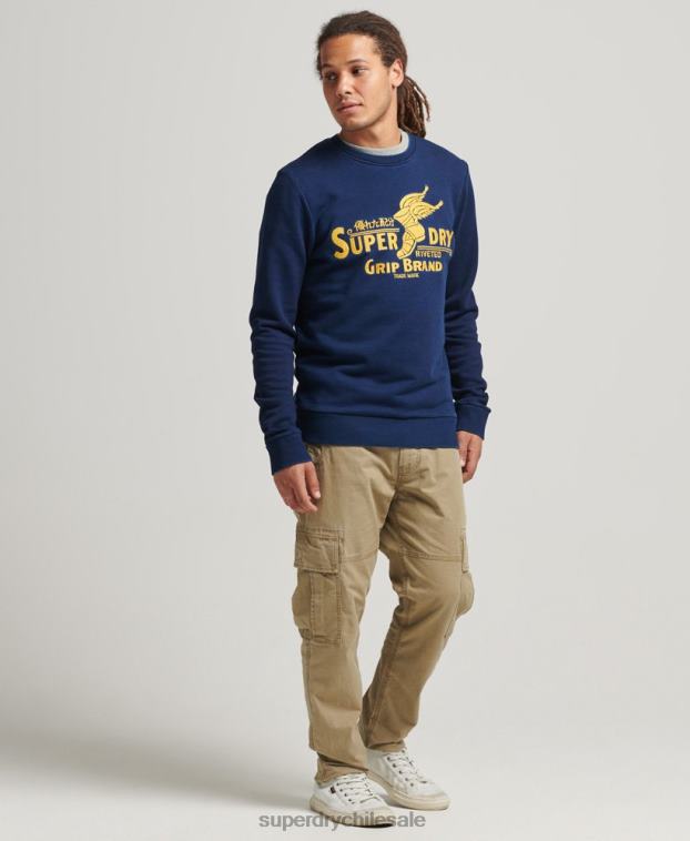 hombres Superdry azul oscuro sudadera con cuello redondo y letrero de pared 2R68Z5157