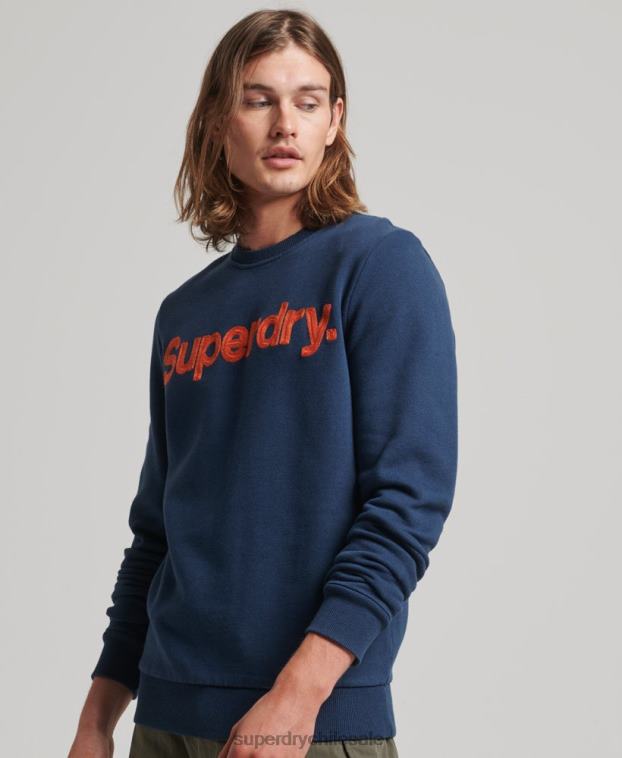 hombres Superdry azul sudadera clásica con logo central 2R68Z591