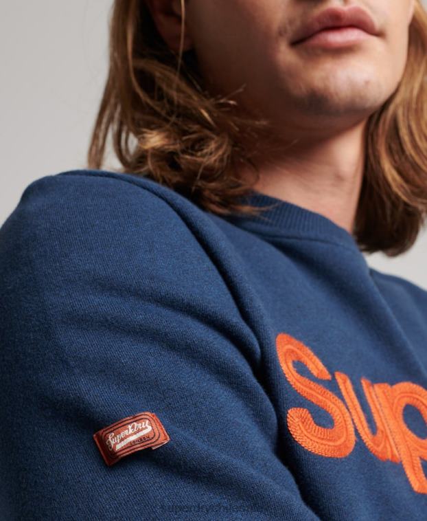 hombres Superdry azul sudadera clásica con logo central 2R68Z591