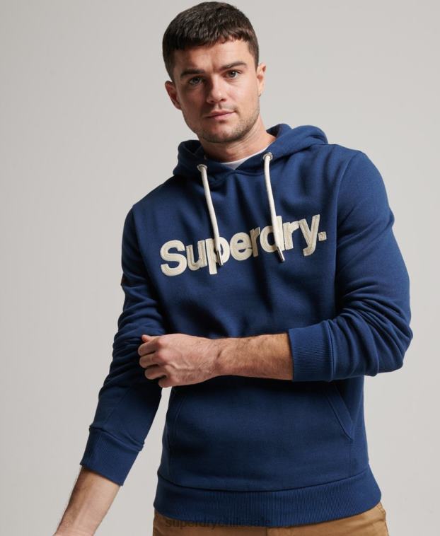 hombres Superdry azul sudadera con capucha clásica con logo vintage 2R68Z629