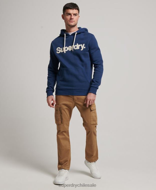 hombres Superdry azul sudadera con capucha clásica con logo vintage 2R68Z629