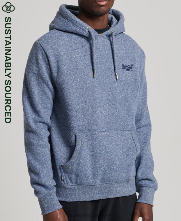 hombres Superdry azul sudadera con capucha de algodón orgánico con logo vintage bordado 2R68Z5106