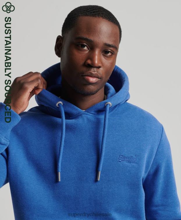 hombres Superdry azul sudadera con capucha de algodón orgánico con logo vintage bordado 2R68Z5152