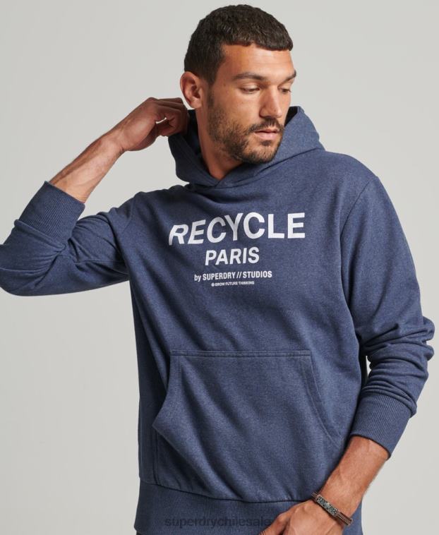 hombres Superdry azul sudadera con capucha de ciudad reciclada 2R68Z665